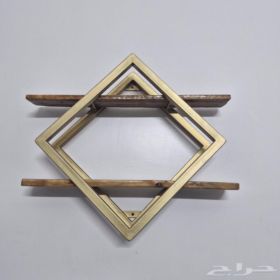 رف جداري جدارية رف جداري هندسي معدن مع خشب للزينة مناسب64379036092801111