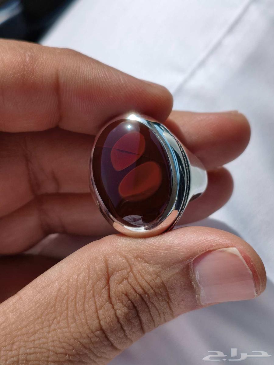 خاتم فضة بحجر العقيق اليماني الكرزي64379384847363113