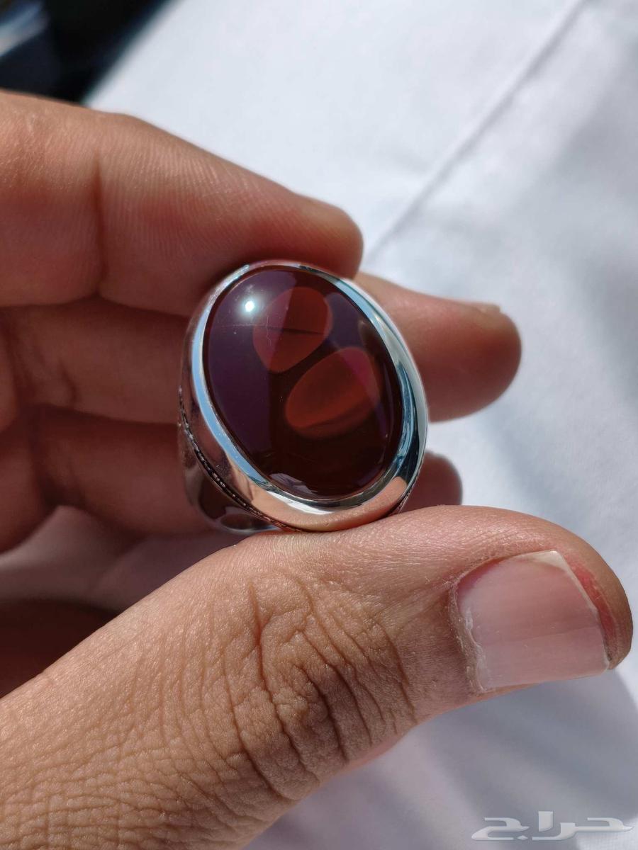 خاتم فضة بحجر العقيق اليماني الكرزي64379384847363114
