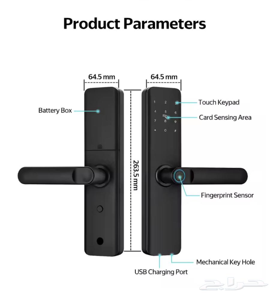 قفل باب ذكي أسود   بصمة  تطبيق  كلمة مرور  بطاقة ذكية64392923283842110