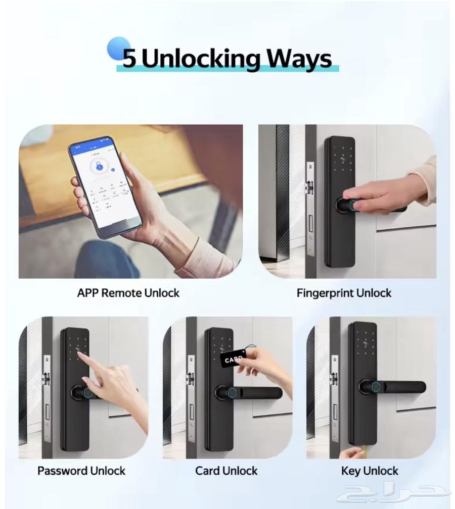 قفل باب ذكي أسود   بصمة  تطبيق  كلمة مرور  بطاقة ذكية64392923283842112