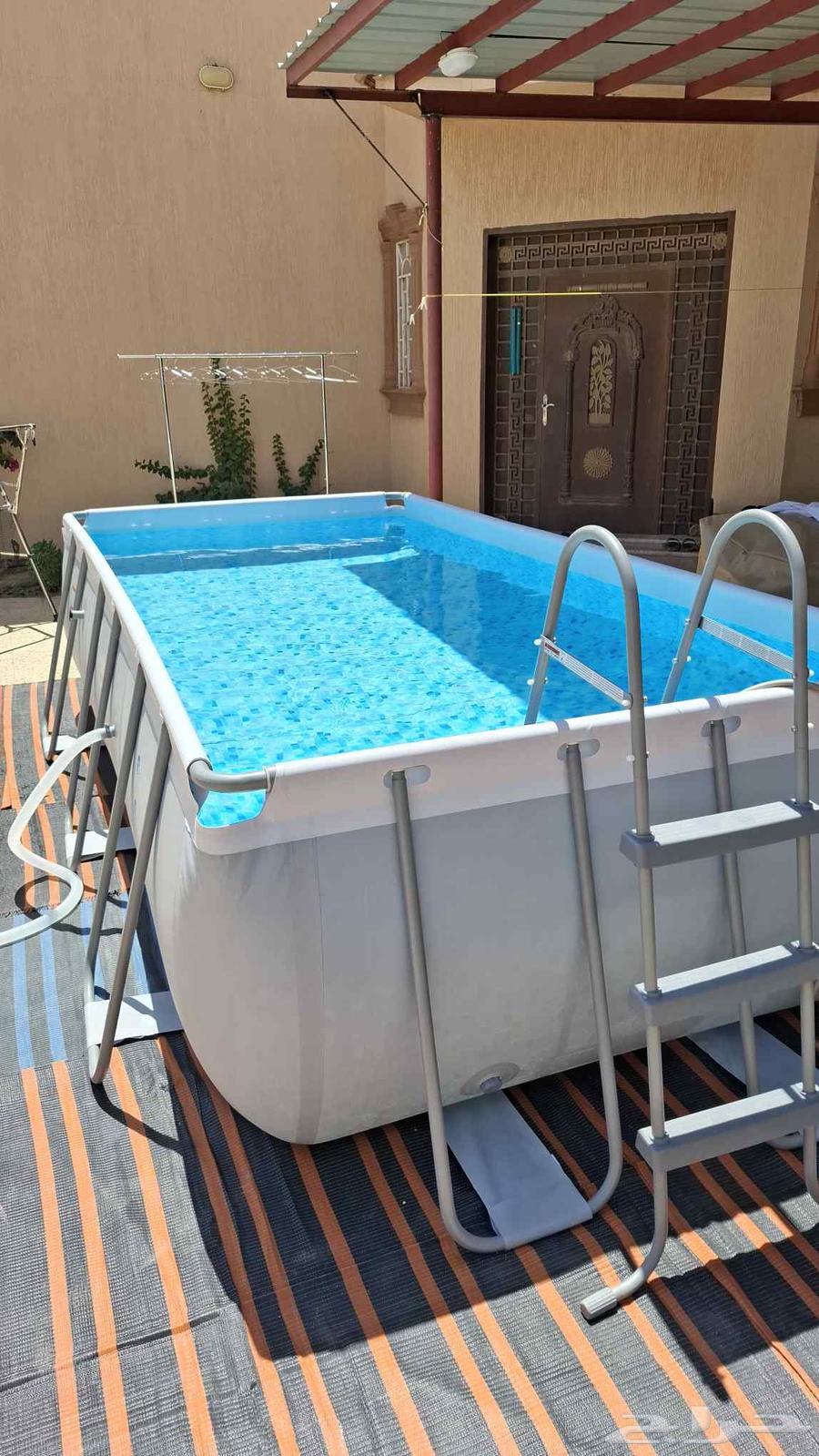 Rectangular steel frame swimming pool set with filter pump64467312941313112