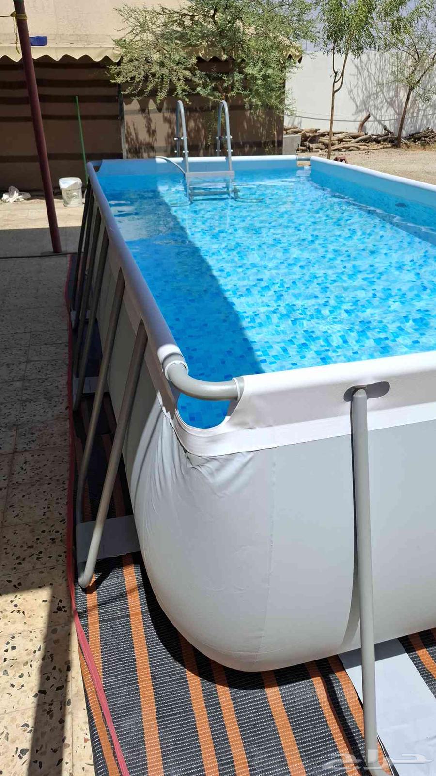 Rectangular steel frame swimming pool set with filter pump64467312941313113