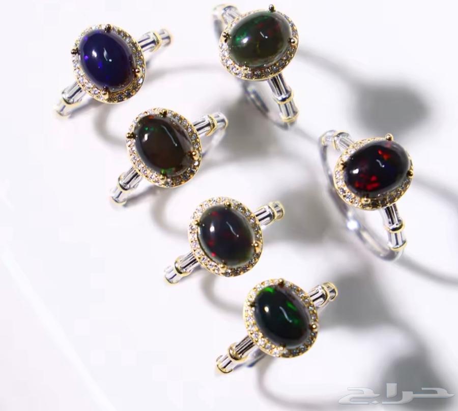 خاتم فضة استرلينى نسائى جديد محلى بفص اوبال اسود طبيعى64470292366466113