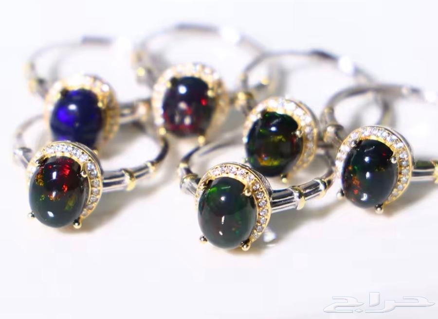 خاتم فضة استرلينى نسائى جديد محلى بفص اوبال اسود طبيعى64470292366466114