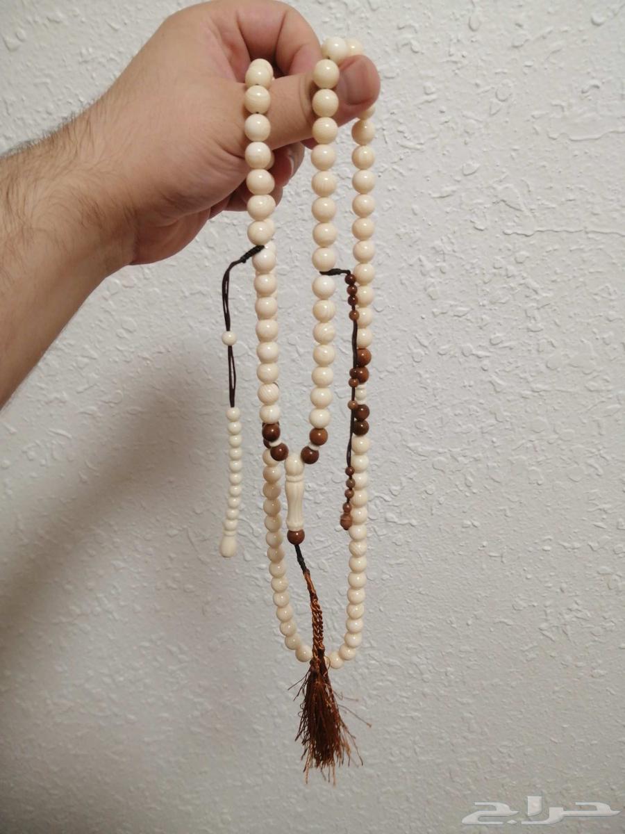 سبحة كهرمان لون عاجي مطعمة بكوك بني اصلي (جديدة) حبة كبيرة.64475266930305112