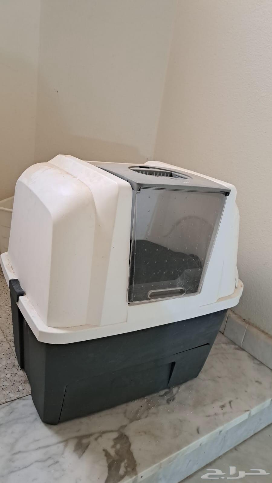 كاتيت وعاء غربله للقطط اللون رمادي مع ابيض مستعمل64472075983489110