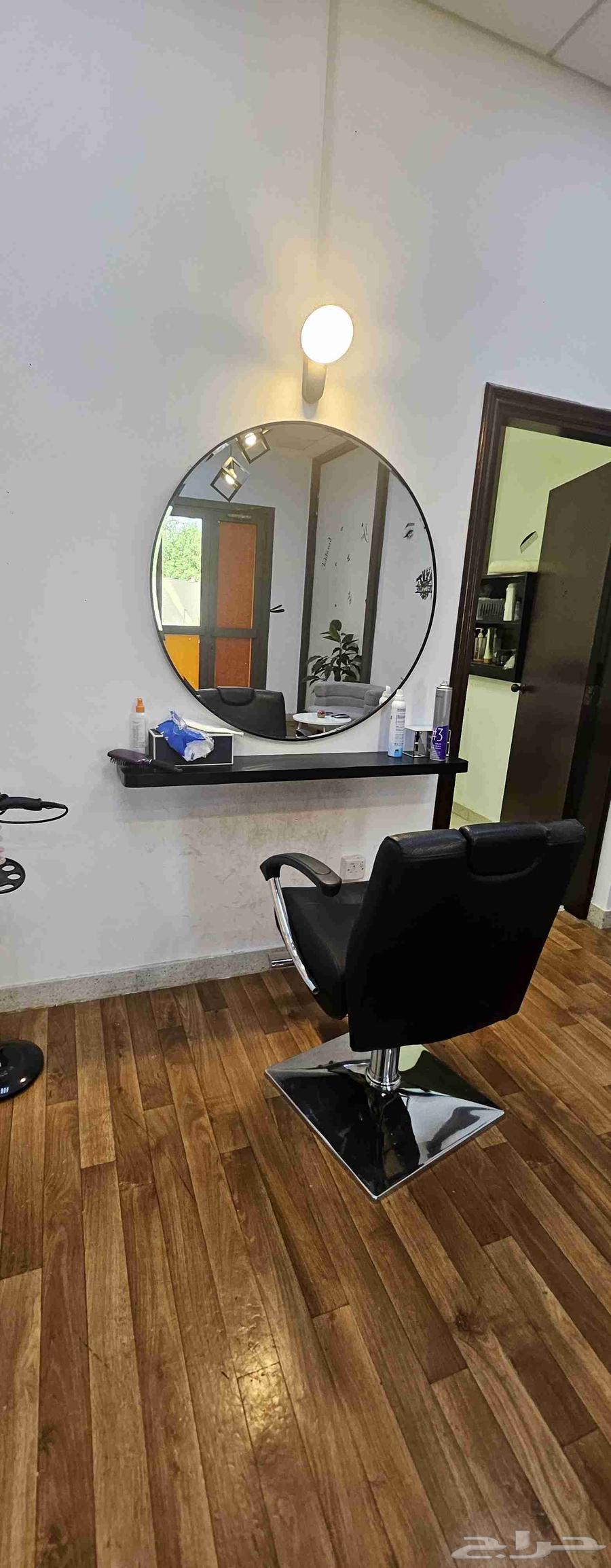 Two women's salon chairs with mirrors, sink, and steam machine64482064308737111