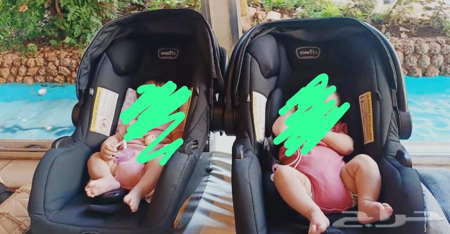 عربة اطفال توأم twin double stroller with car seats64489364299651110