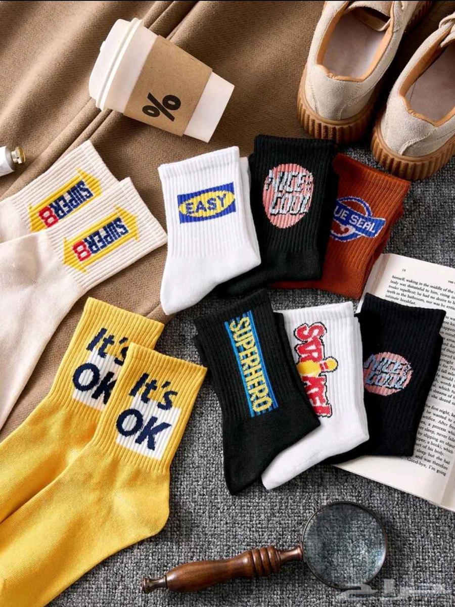 8 أزواج جوارب شبابية مطبوعة   تصاميم وألوان متنوعة64489184512386111