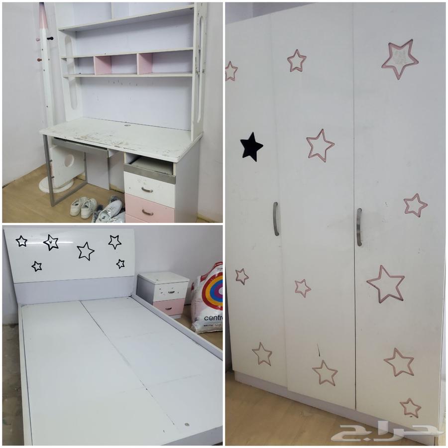 غرفه نوم بناتي دولاب ومكتبه وسرير بدون المرتبه وكمدينه ب 30064489752430083110