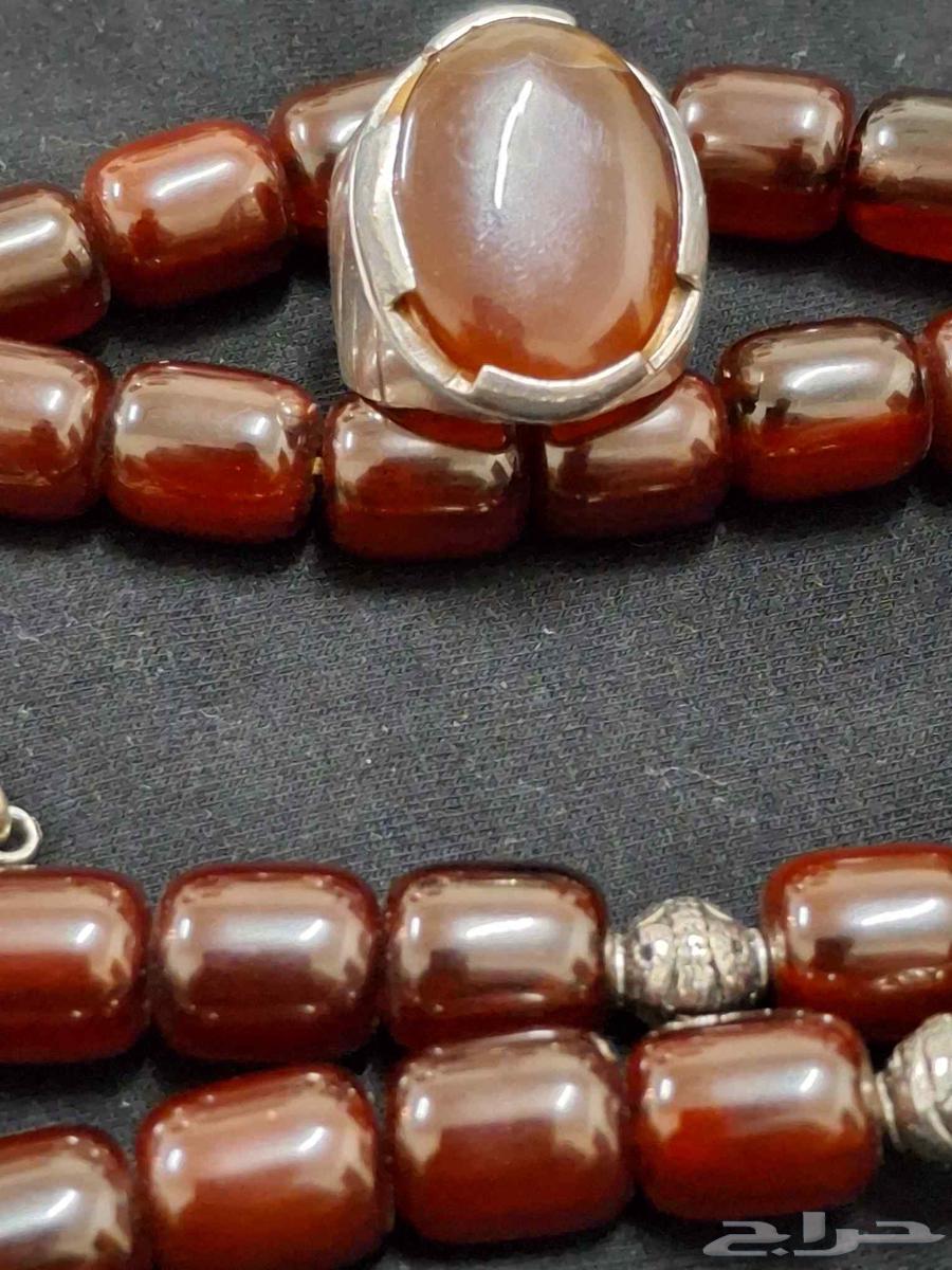 خاتم عقيق فضة وسبحة بفوتران تركي64490890215427113