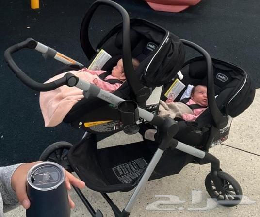 عربة اطفال توأم twin double stroller with car seats64489364299651112