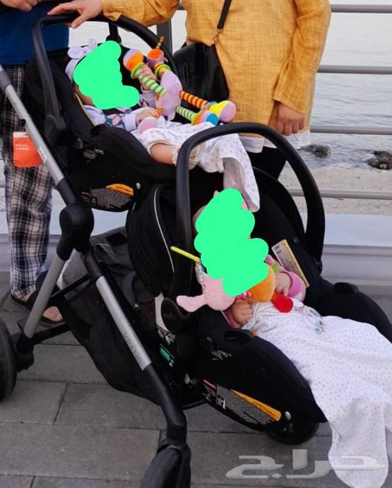 عربة اطفال توأم twin double stroller with car seats64489364299651111