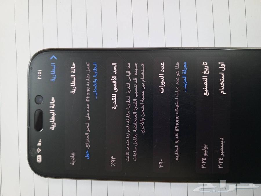 سلام عليكم ورحمه الله وبركاته ايفون 15برو لون رصاصي مع كرتون64495638204675110