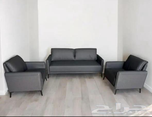 كرسي انتظار 3 مقعد حديد و جلد و كنب جلد فخم64504777627778114