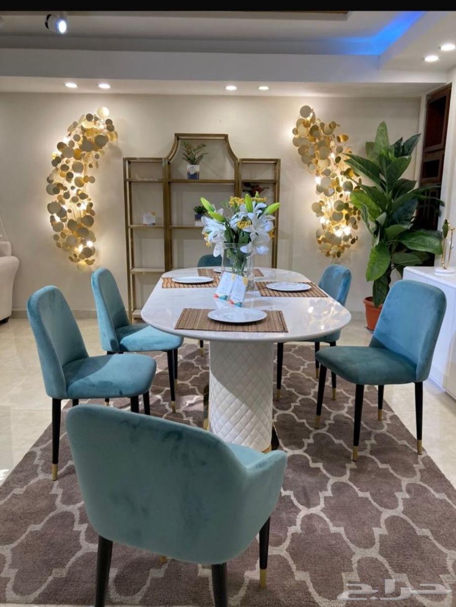طاولة طعام رخام فخمة مع 8 كراسي ودولاب بوفيه64526787419394111