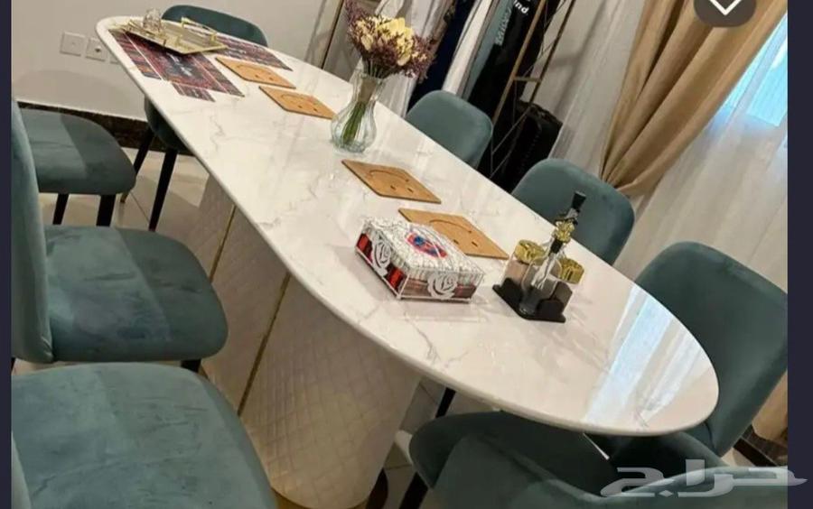 طاولة طعام رخام فخمة مع 8 كراسي ودولاب بوفيه64526787419394110