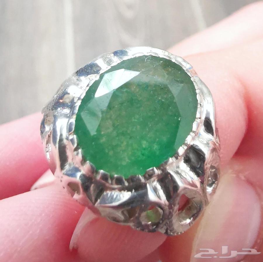 خاتم فضة زمرد هندي طبيعي64522486331395111