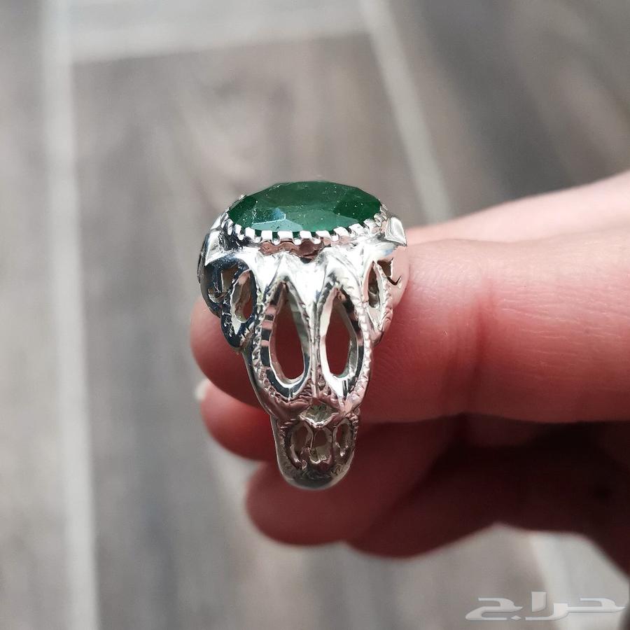 خاتم فضة زمرد هندي طبيعي64522486331395113