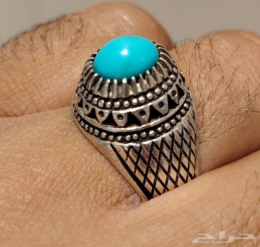 خاتم فضه بحجر فيروز نيشابوري صافي مقاس 1964530501452034110