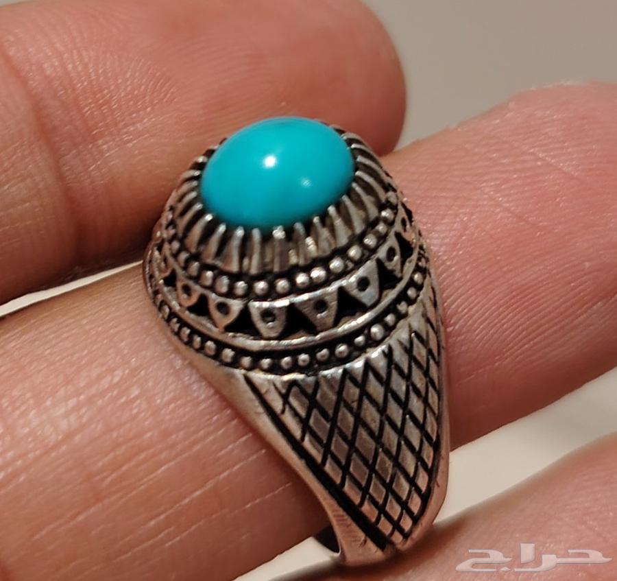 خاتم فضه بحجر فيروز نيشابوري صافي مقاس 1964530501452034112