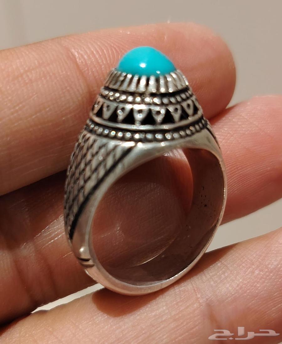 خاتم فضه بحجر فيروز نيشابوري صافي مقاس 1964530501452034111