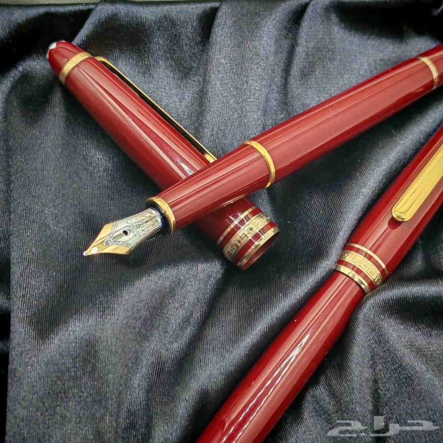 طقم أقلام مون بلان فاخر   ماستر ستوك اللون الأحمر عنابي64533277038850114