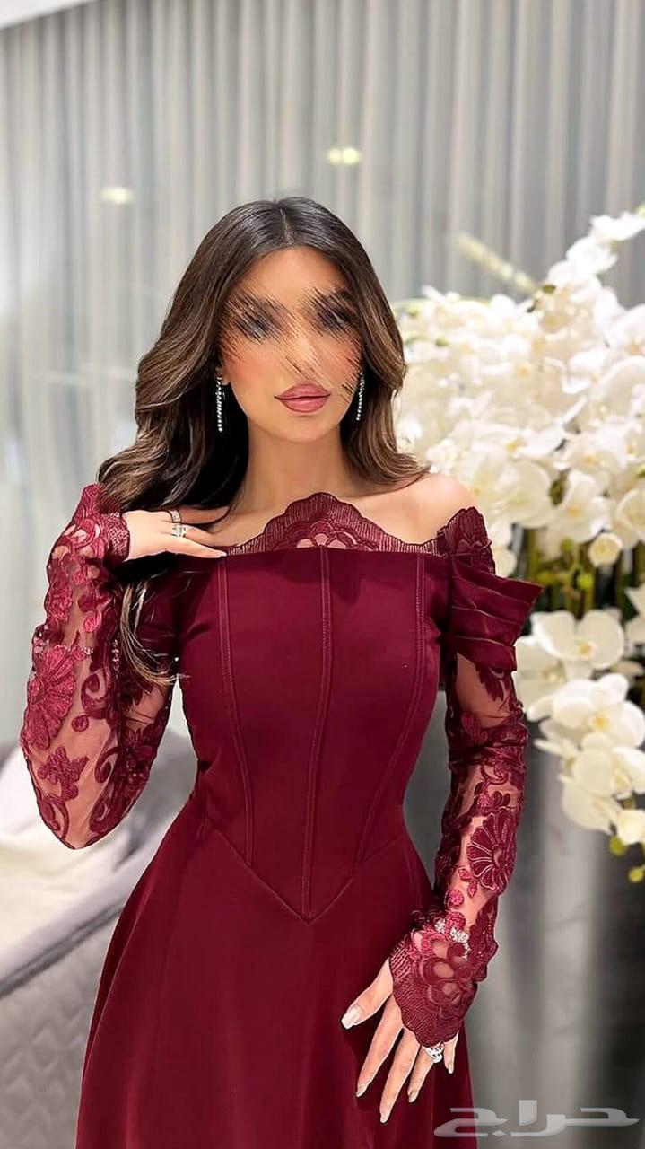 فستان سهره طويل عنابي باكمام دانتيل شفافه64410595123714111