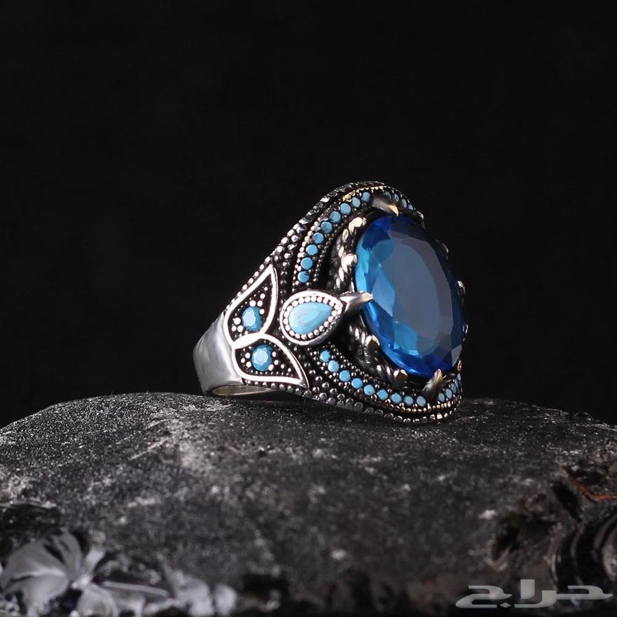 خاتم فضة فاخر متوج بحجر التوباز الملكي64550511501443111