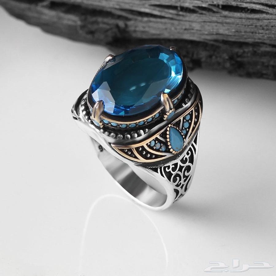 خاتم فضة فاخر متوج بحجر التوباز الملكي64550511501443110