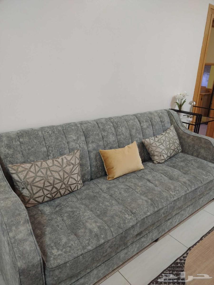 Buffet cabinet, sofa, tables, and shelves64548280782210111