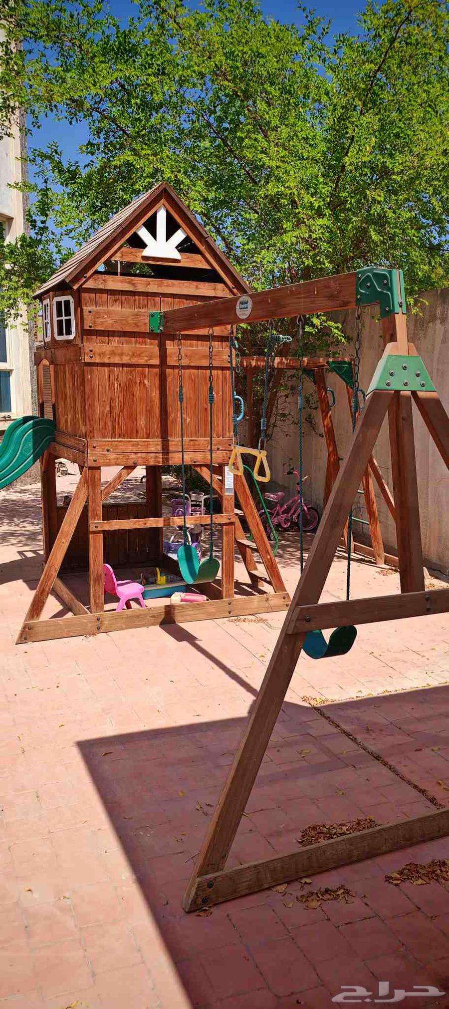 Children's playground slide, swings, and climbing set64551618797442114