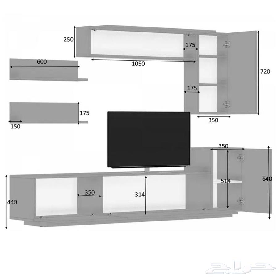 طاولة تلفزيون كبيرة لون ابيض64557296751619114