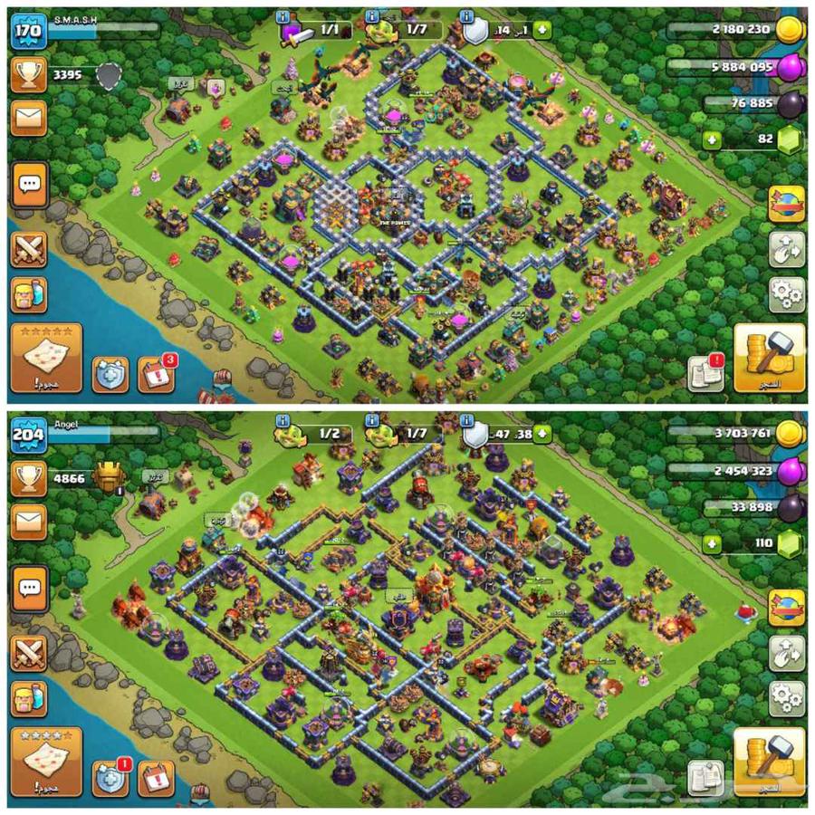 Two Clash of Clans accounts64554356889731110