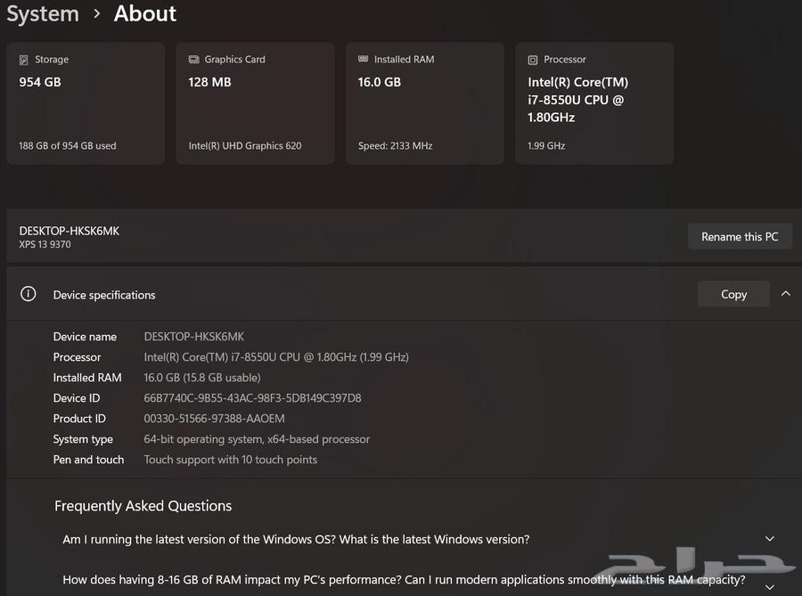 Laptop Dell XPS 13 لابتوب دل اكس بي اس64608529328897110