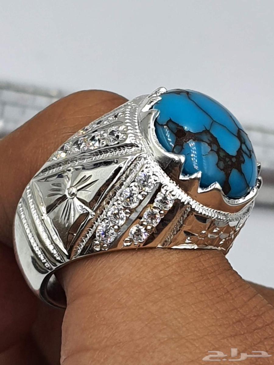 خاتم فيروز سيناوي طبيعي ازرق64622376434945111