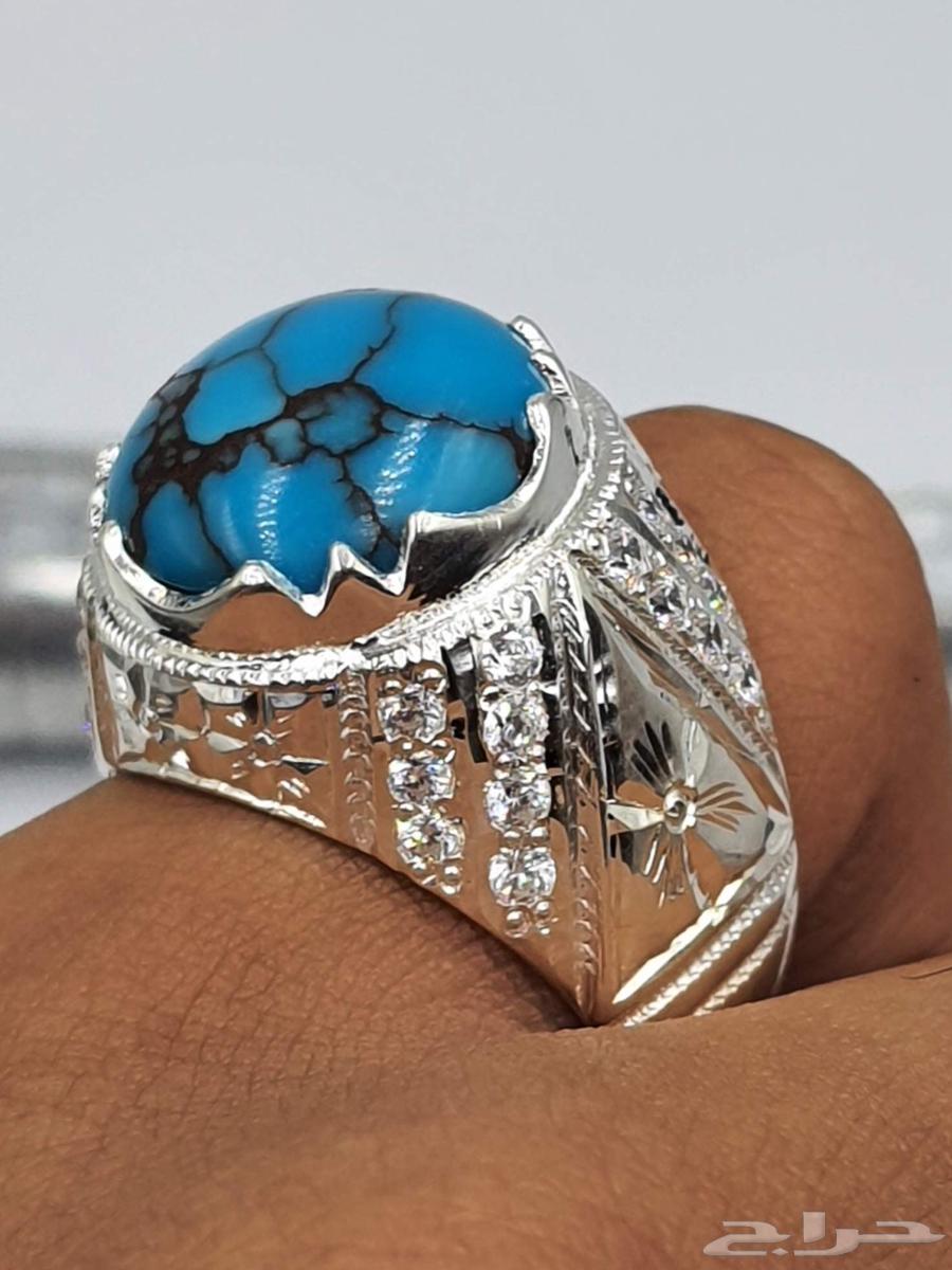 خاتم فيروز سيناوي طبيعي ازرق64622376434945112