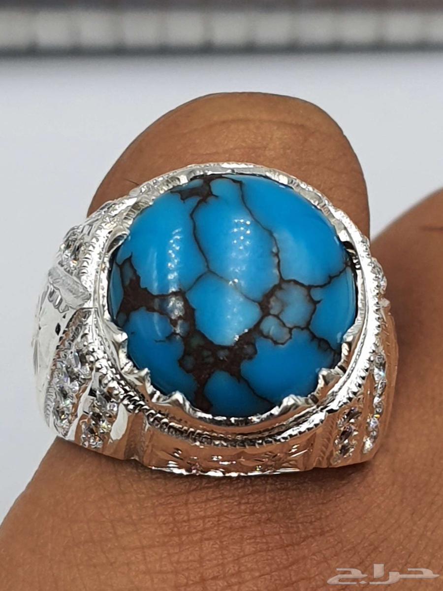 خاتم فيروز سيناوي طبيعي ازرق64622376434945110