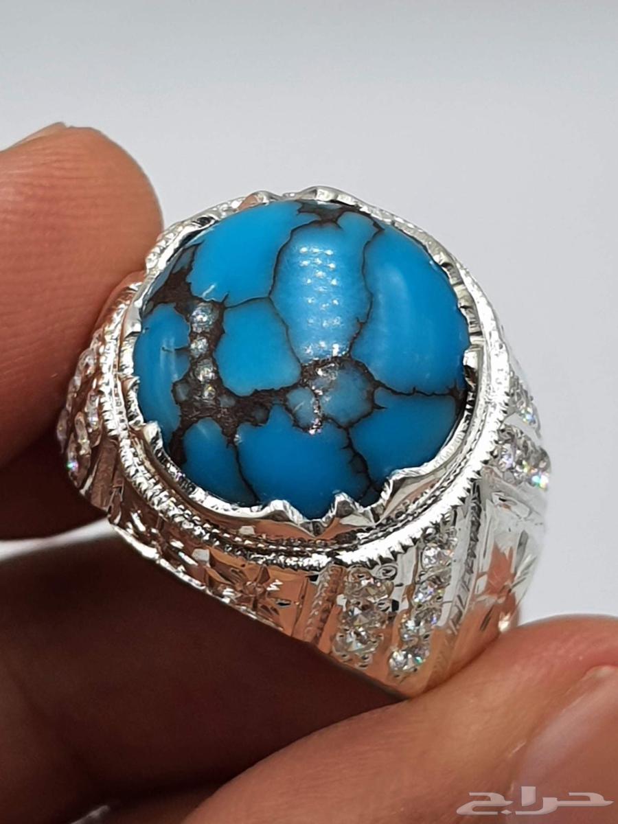 خاتم فيروز سيناوي طبيعي ازرق64622376434945113