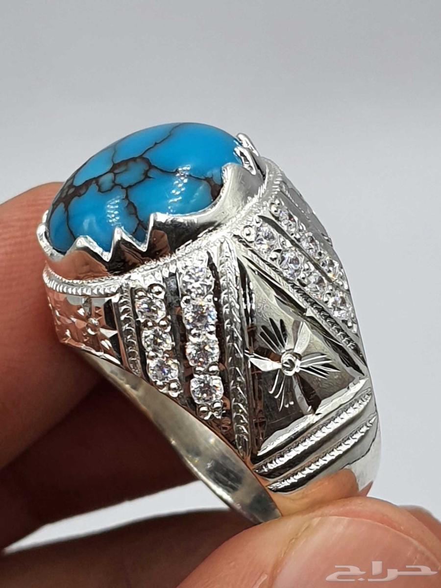 خاتم فيروز سيناوي طبيعي ازرق64622376434945114