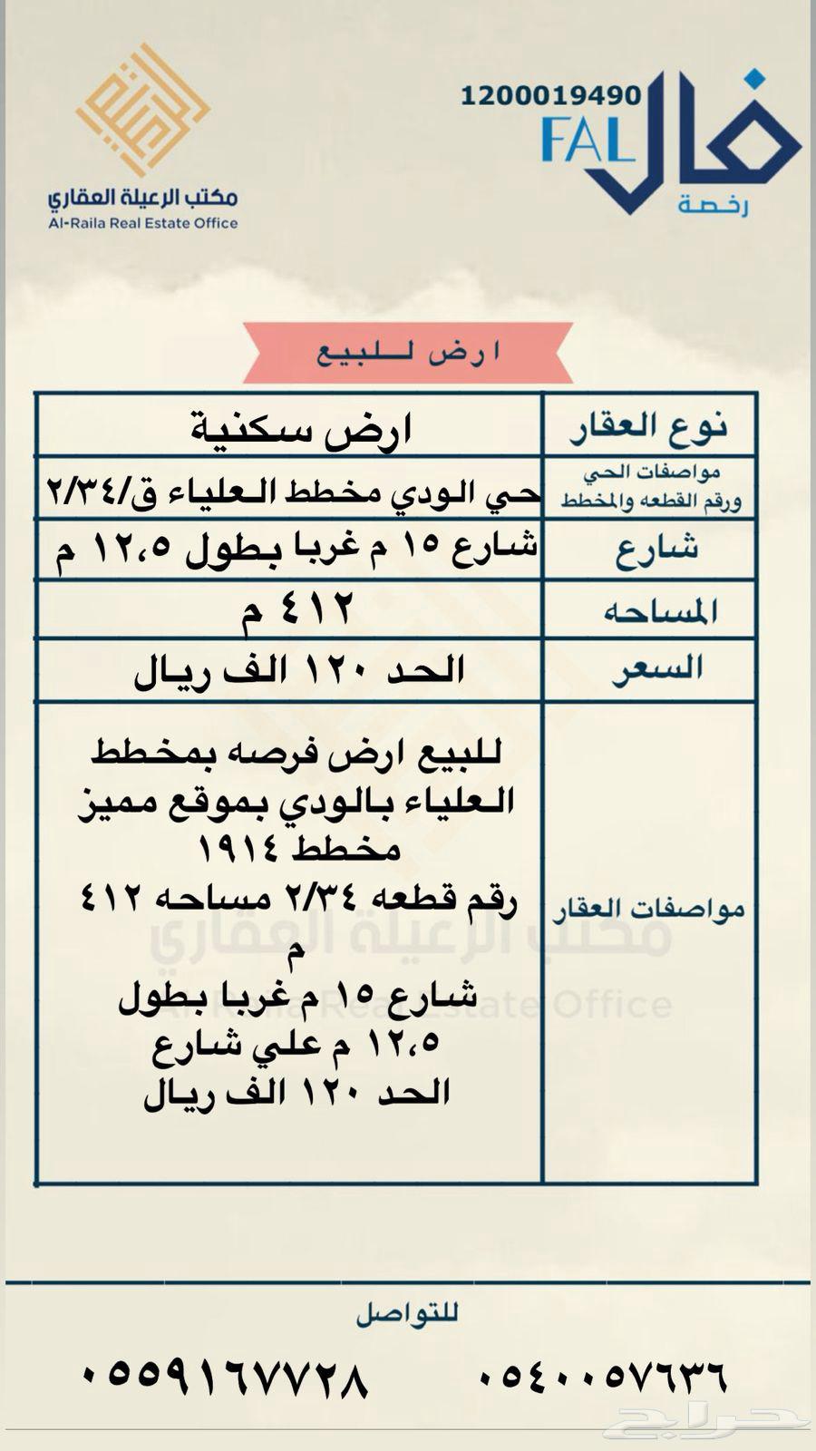 Land for sale in Al Olya Scheme in Al Wadi, a great opportunity at an attractive price of 120,00064147628703618110