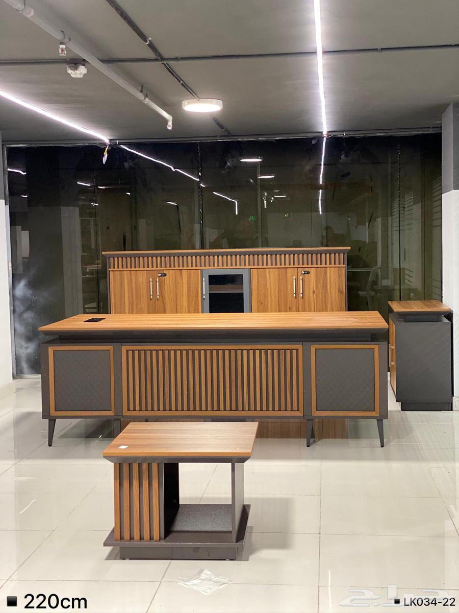 مكتب 220سم..ممتاز متكامل مكتب خشبي مودرن فاخر 4 قطعة مكت64414994153475110