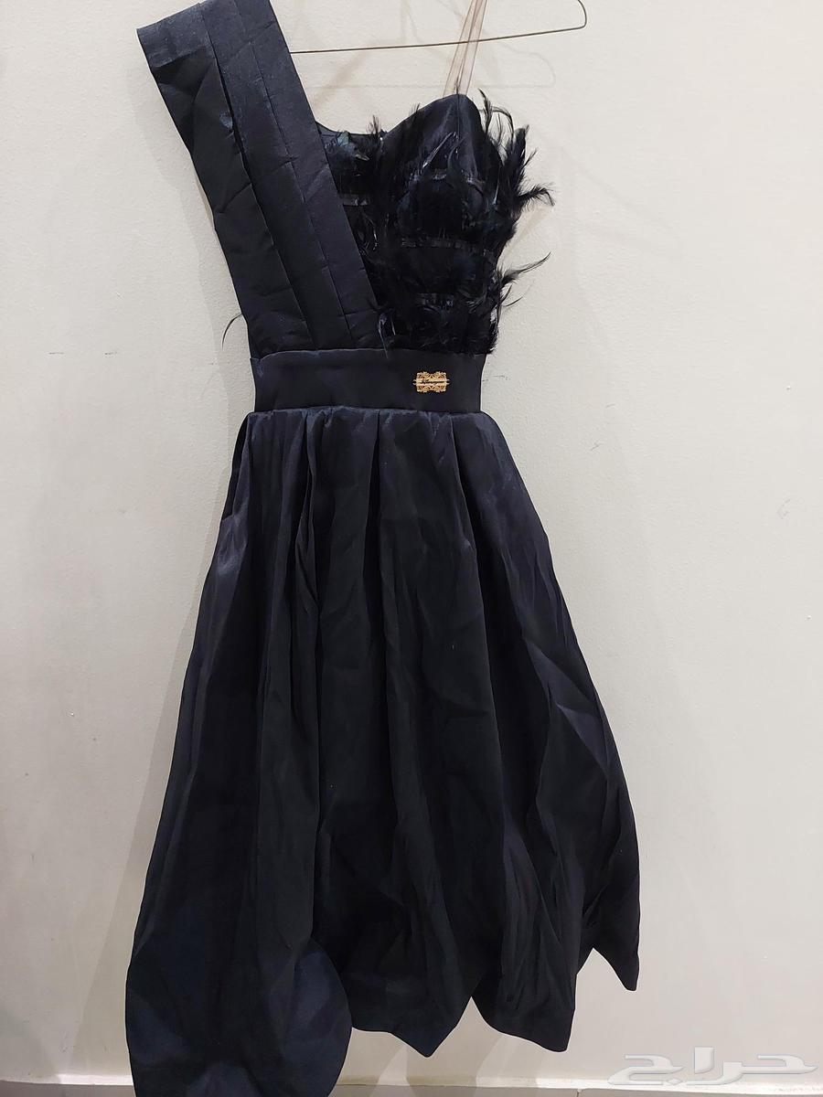 فستان سواريه كتف الريش الأسود64432809261698111