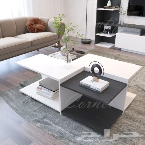 طاولة قهوة مودرن كبيرة ابيض مع رمادي غامق64432291646211110