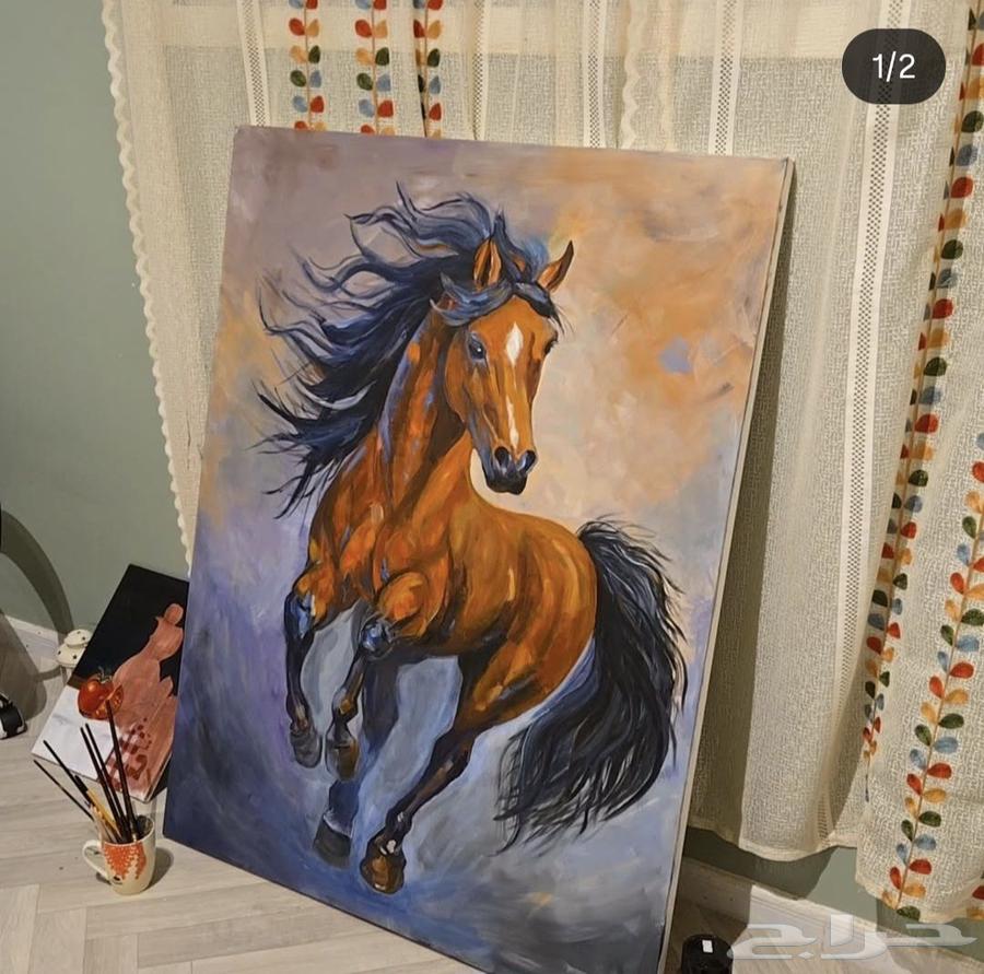 لوحة خيل رسم فنانة64440301836035112