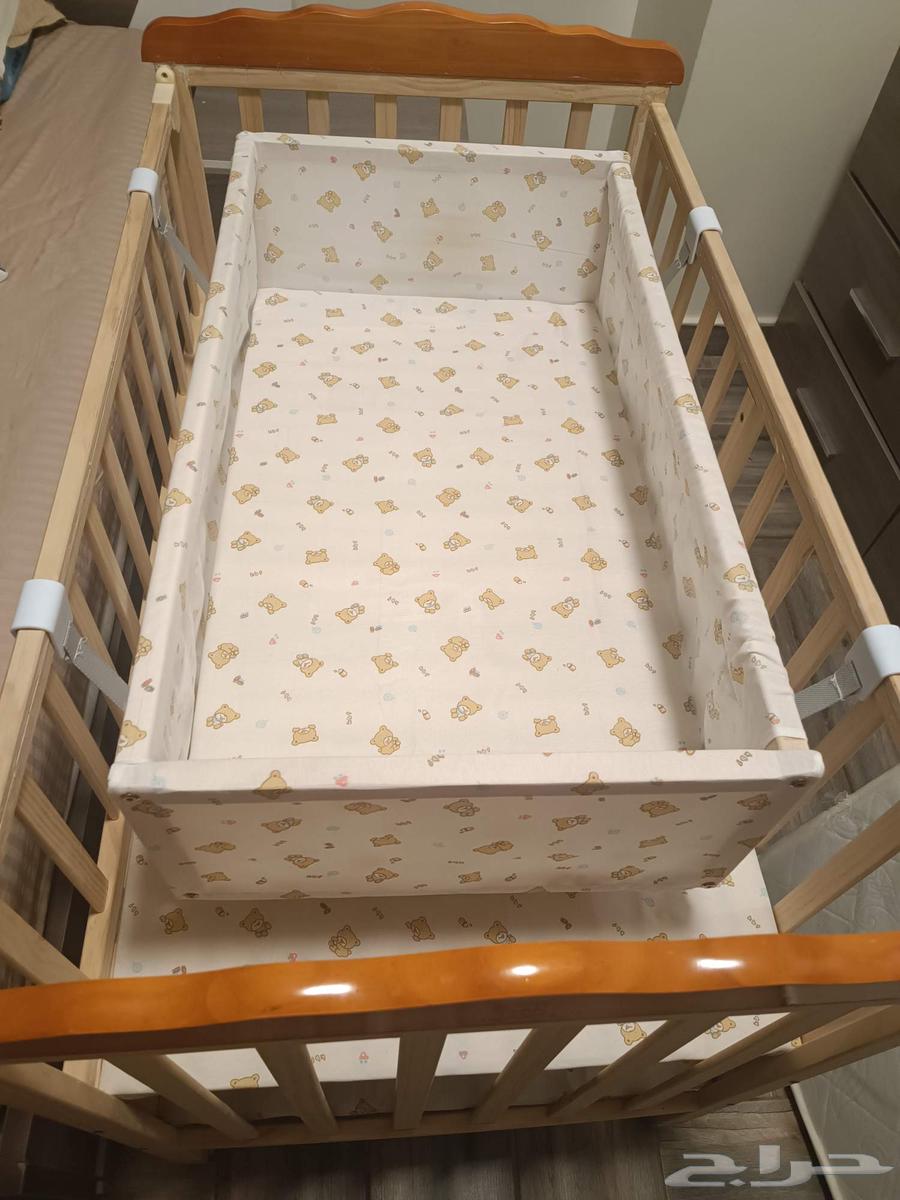 سرير أطفال خشب مرتبه 110 60 شرشف و جوانب64436038175106113