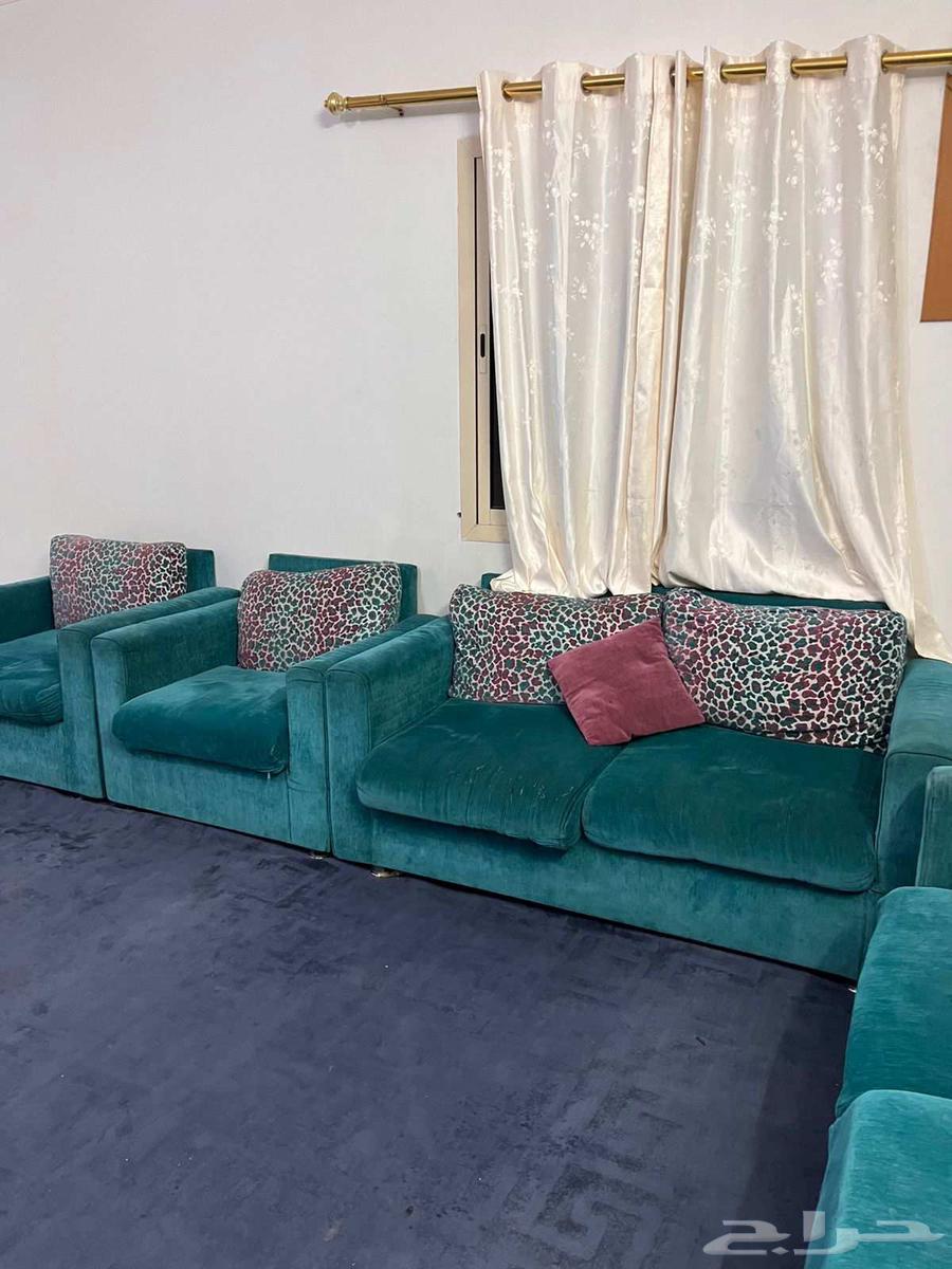 Living room set with 3 sofas and 2 chairs in good condition, with floor carpet for 500 SAR64450158574851112