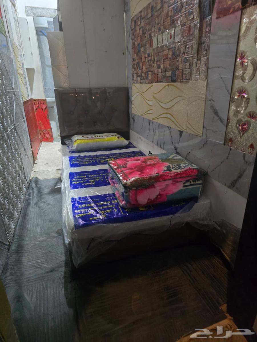 سرير خشب ب س جلد مخمل مخطط سم جديد64459635378177110